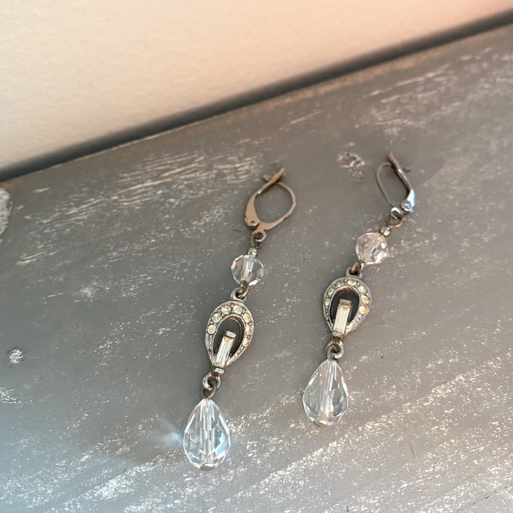 Vintage Silver with Crystal Rhinestones Dangle Earrings
